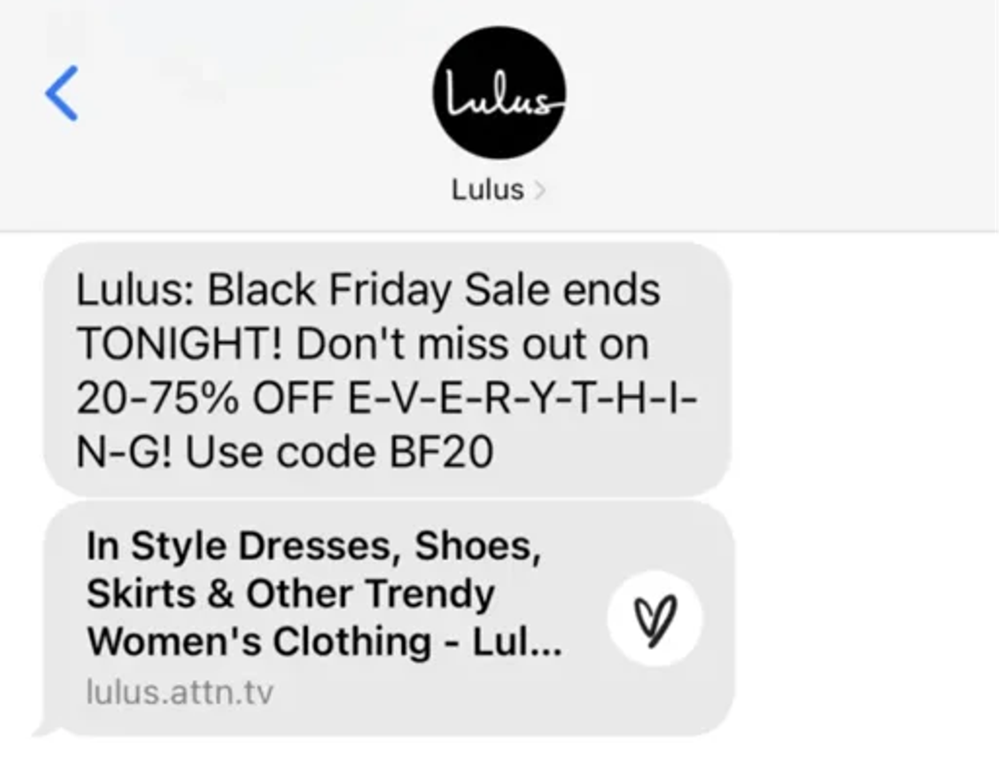 Black Friday SMS Template with a FOMO