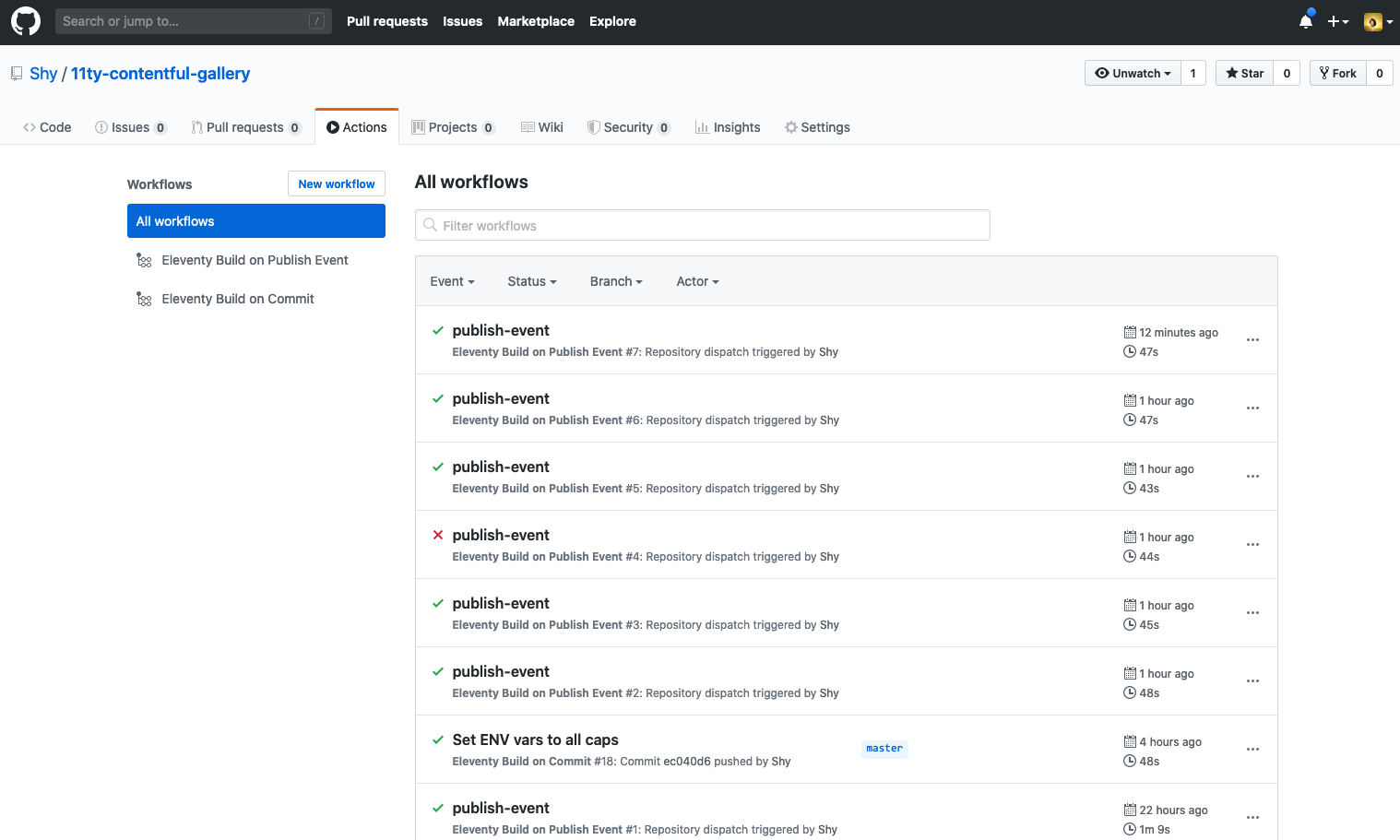 github action log