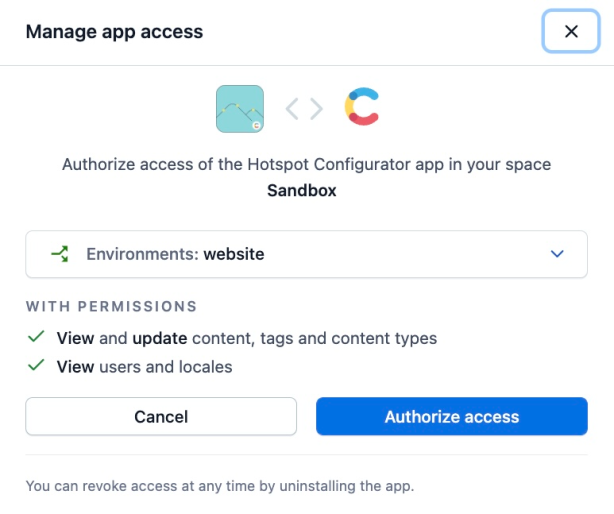 Authorize access of the Hotspot Configurator app in your space.