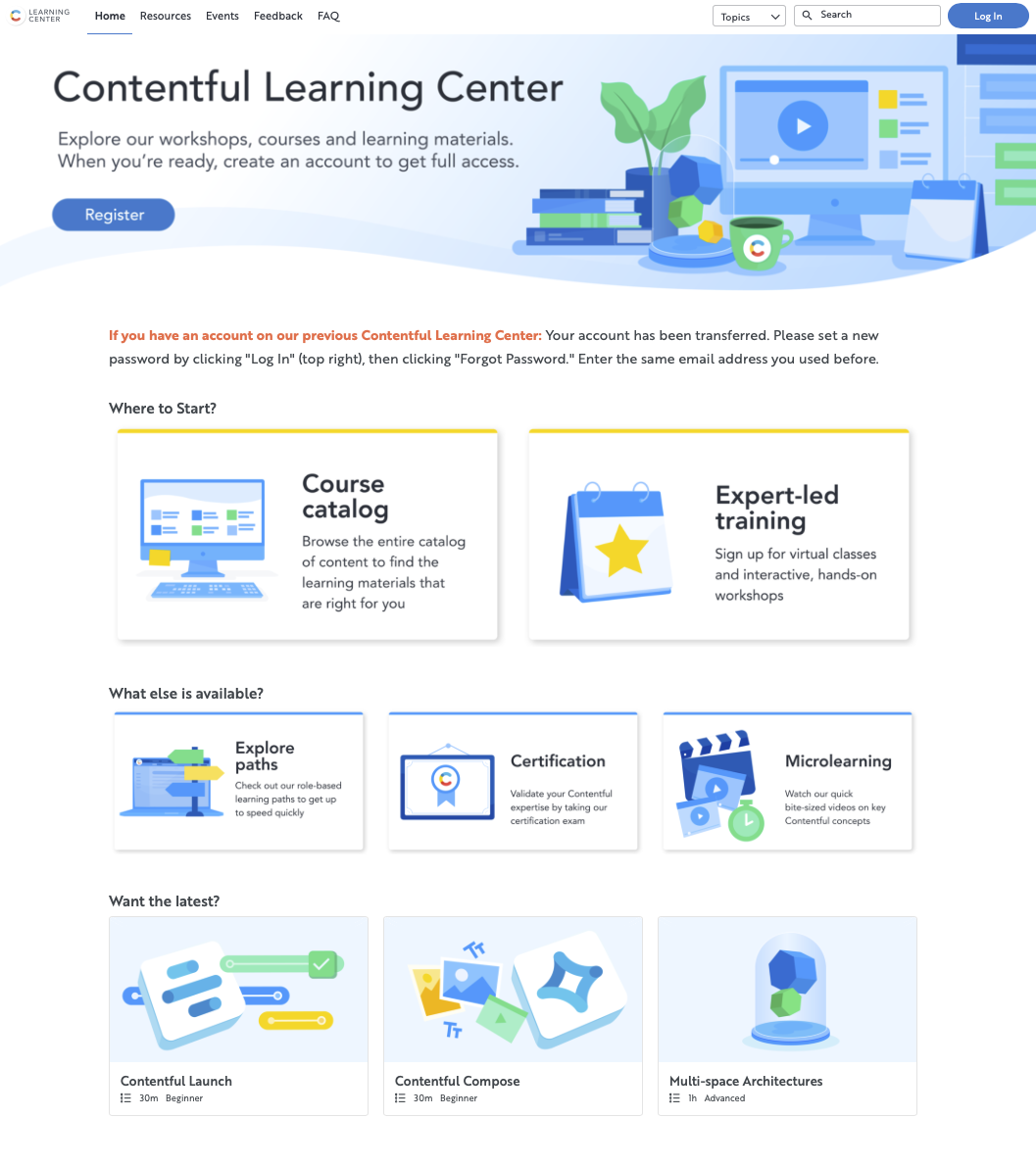 Screenshot of the Contentful Learning Center page