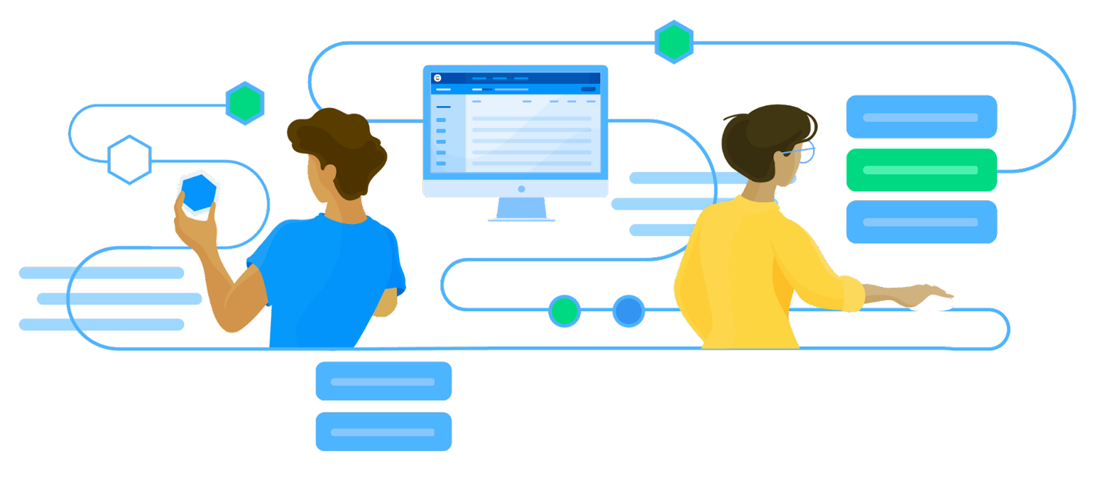 People working in a pipeline