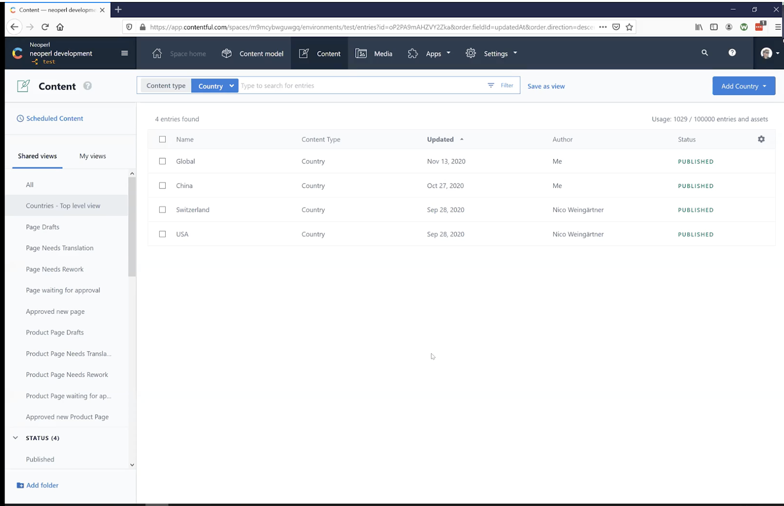 Data model: Content type Page with Subpages