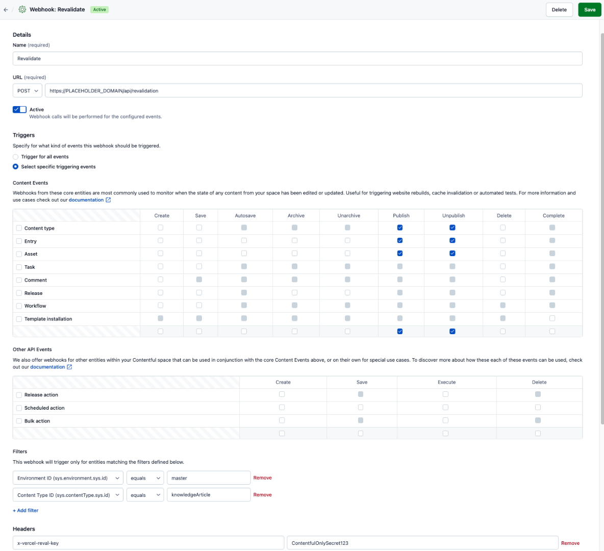 Configure Contentful to on-demand revalidate