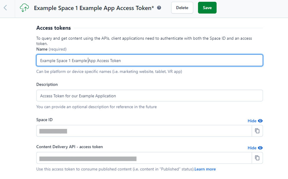 Example API access token