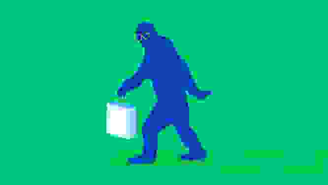 Illustrated graphic of a bigfoot carrying a shopping bag and wearing glasses, signifying headless commerce myths