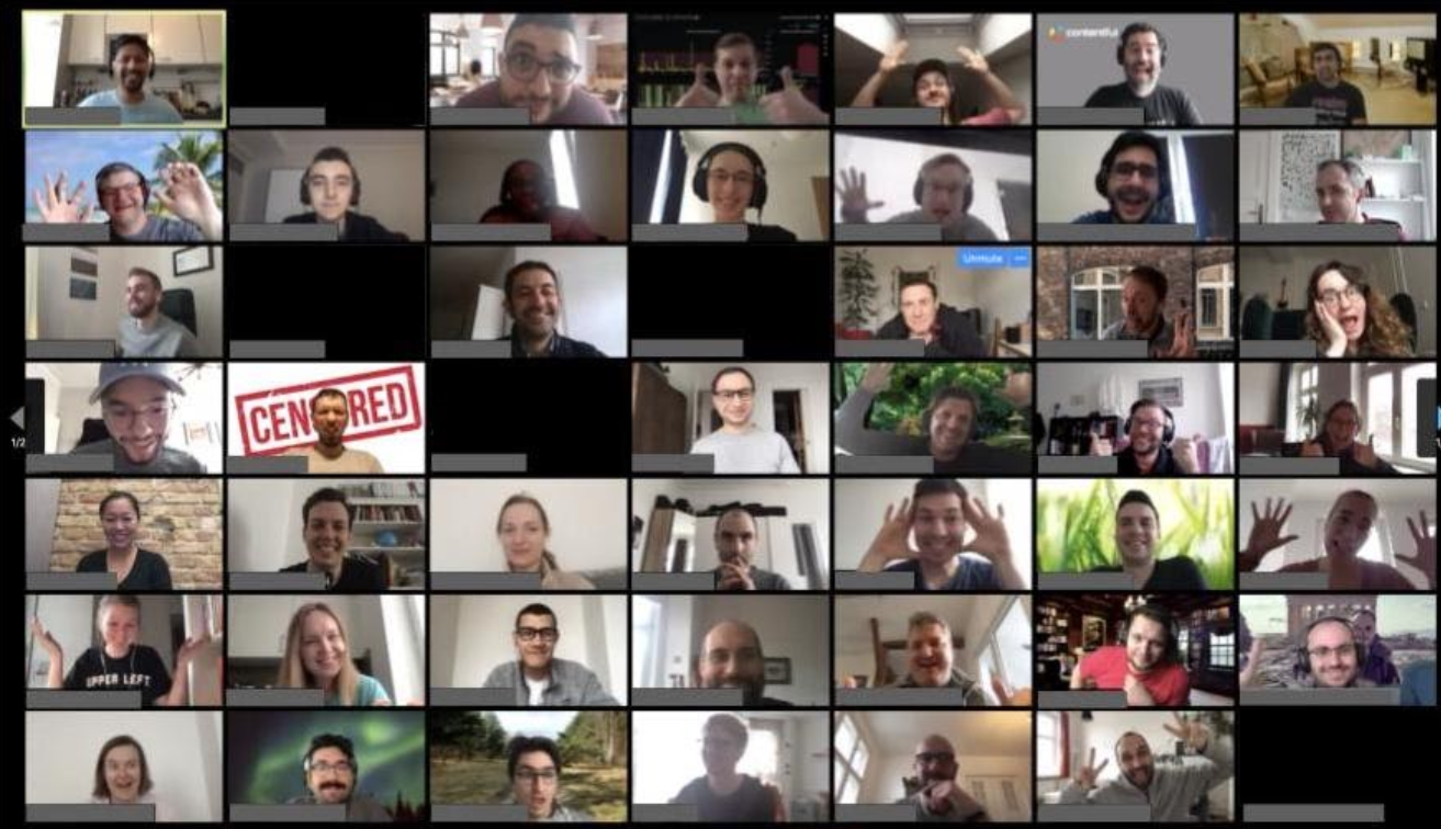 A videocall meeting with 80 people