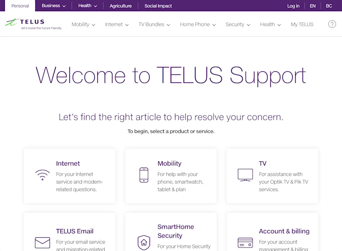 Screenshot - Telus Support