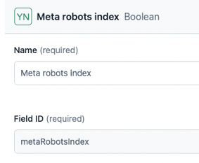 Screenshot of meta robots index in Contentful 