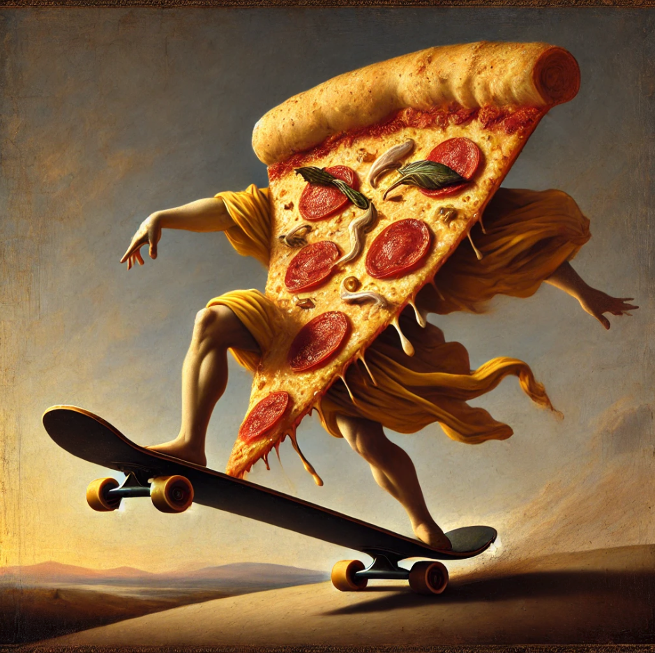 Pizza on a skateboard