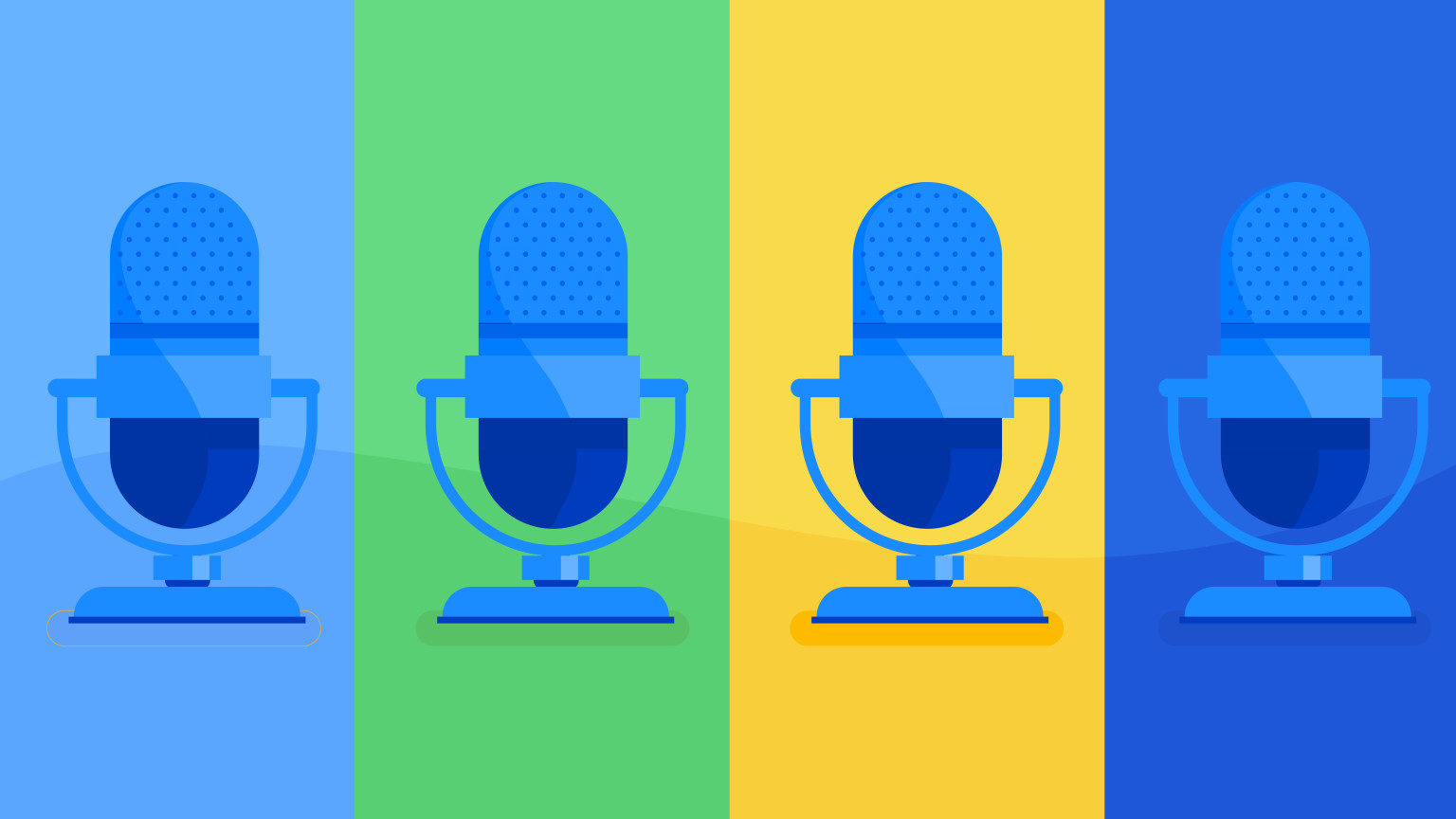 Illustrated graphic of four microphones against a colored backgrounds