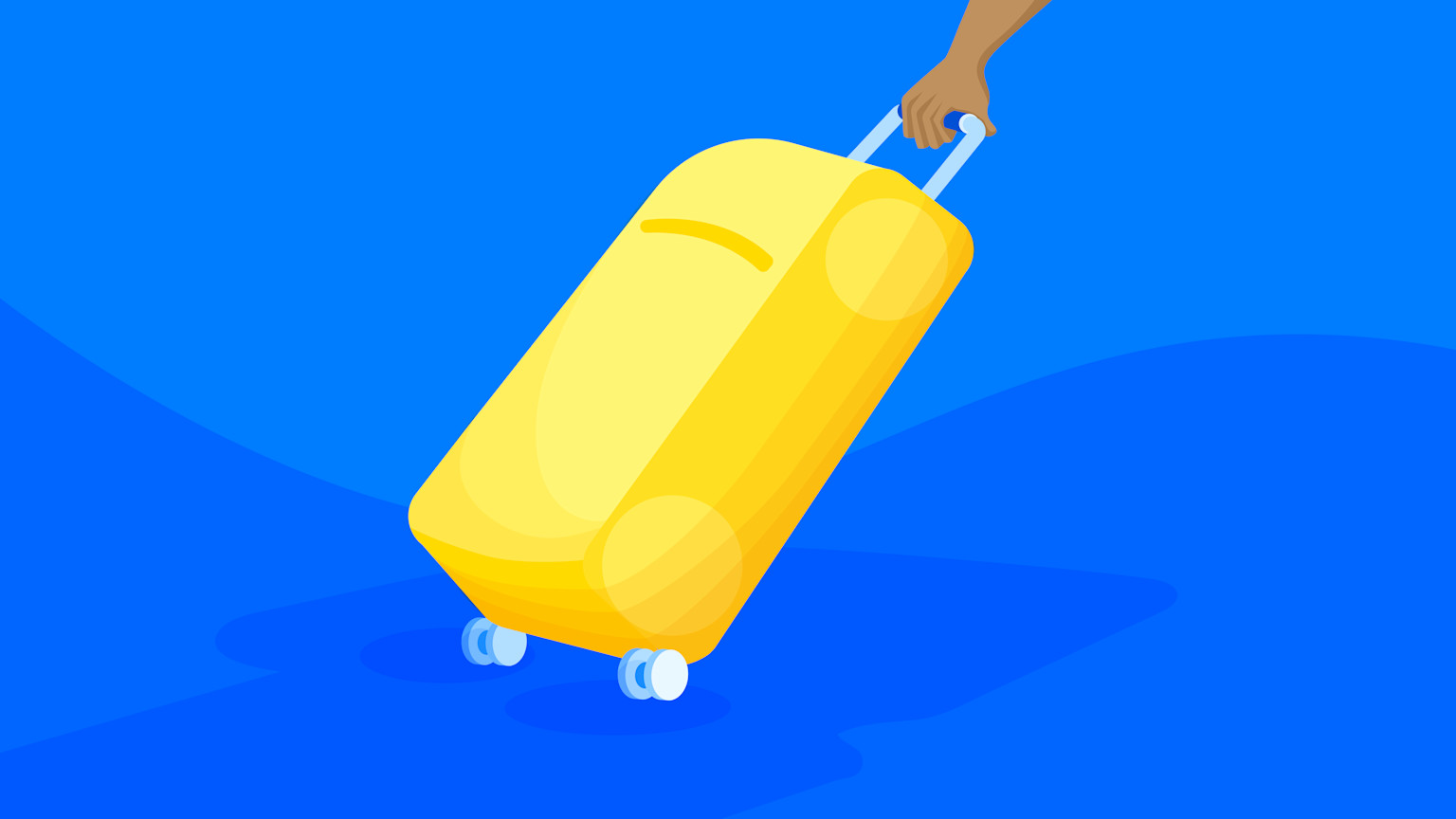 Illustration of a hand dragging a luggage bag with wheels, symbolizing migrating from Prismic to Contentful