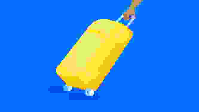 Illustration of a hand dragging a luggage bag with wheels, representing content migration from one platform to another