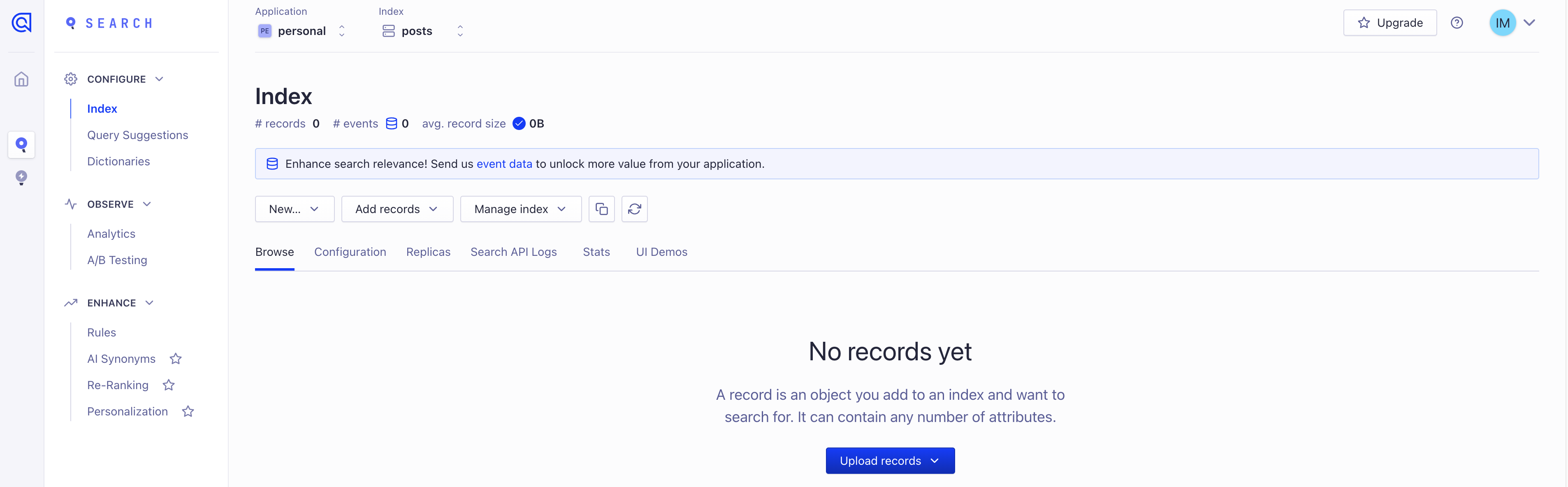 Screenshot of Algolia dashboard preview