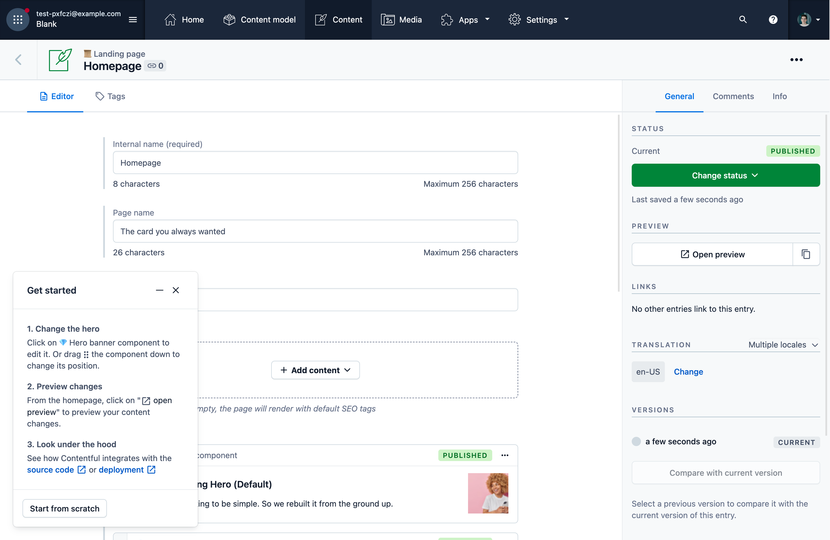 Screenshot of Marketing Template publish interface
