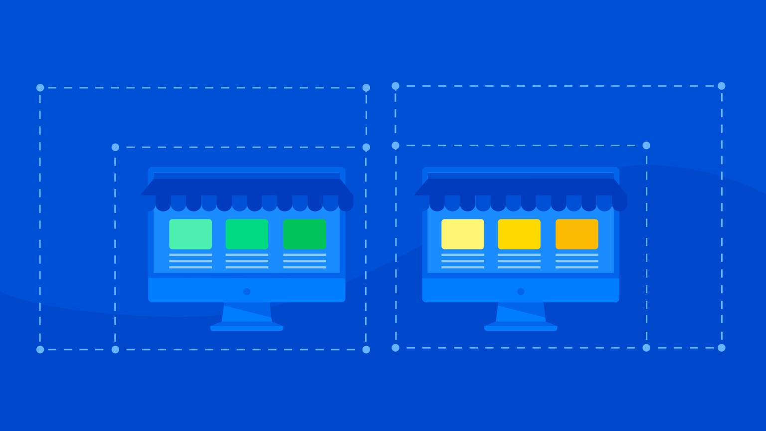 Illustration of two ecommerce digital storefronts scaling up