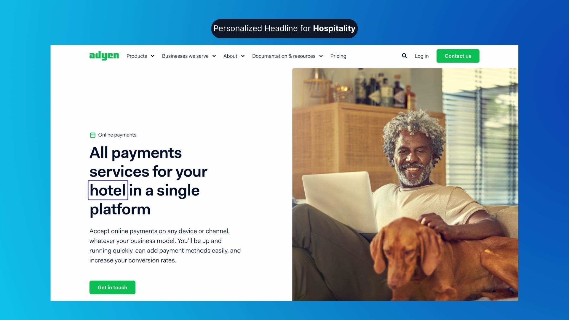 Headline Personalization Example (Adyen) - Before