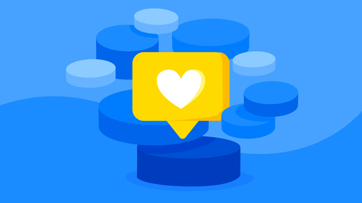 Illustration of a yellow heart icon against abstract shapes