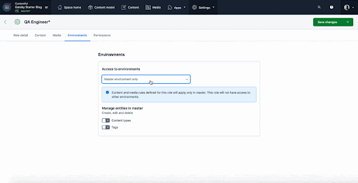 Gif showing how to set access to certain documents with environments governance