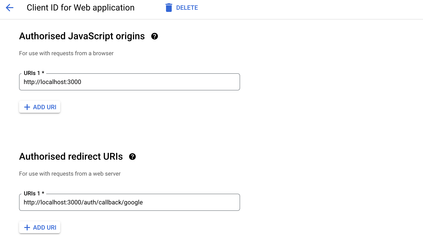 Get the Google authentication provider API credentials 