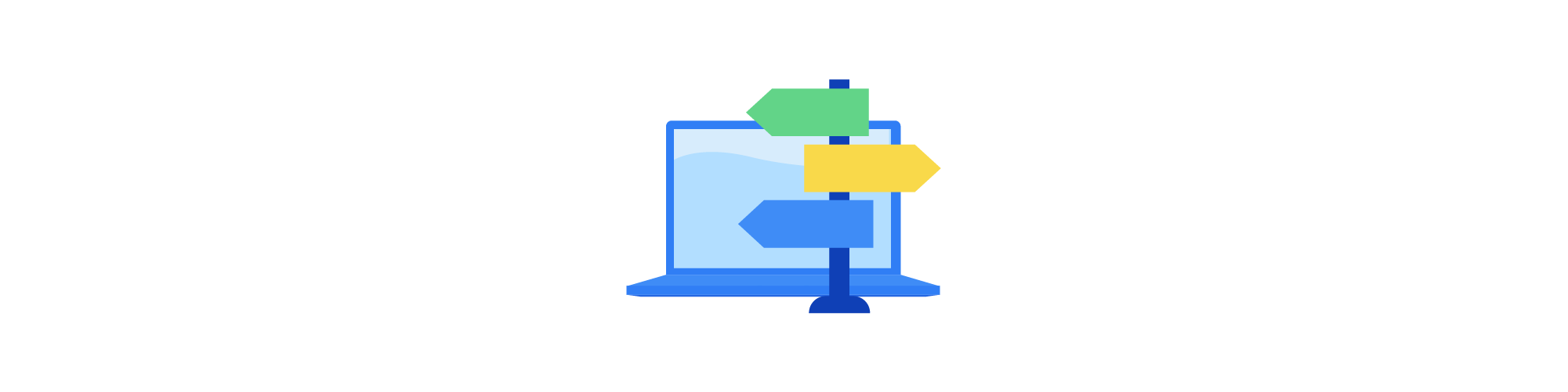 Illustrated icon of a laptop with a wayfinder in front of it