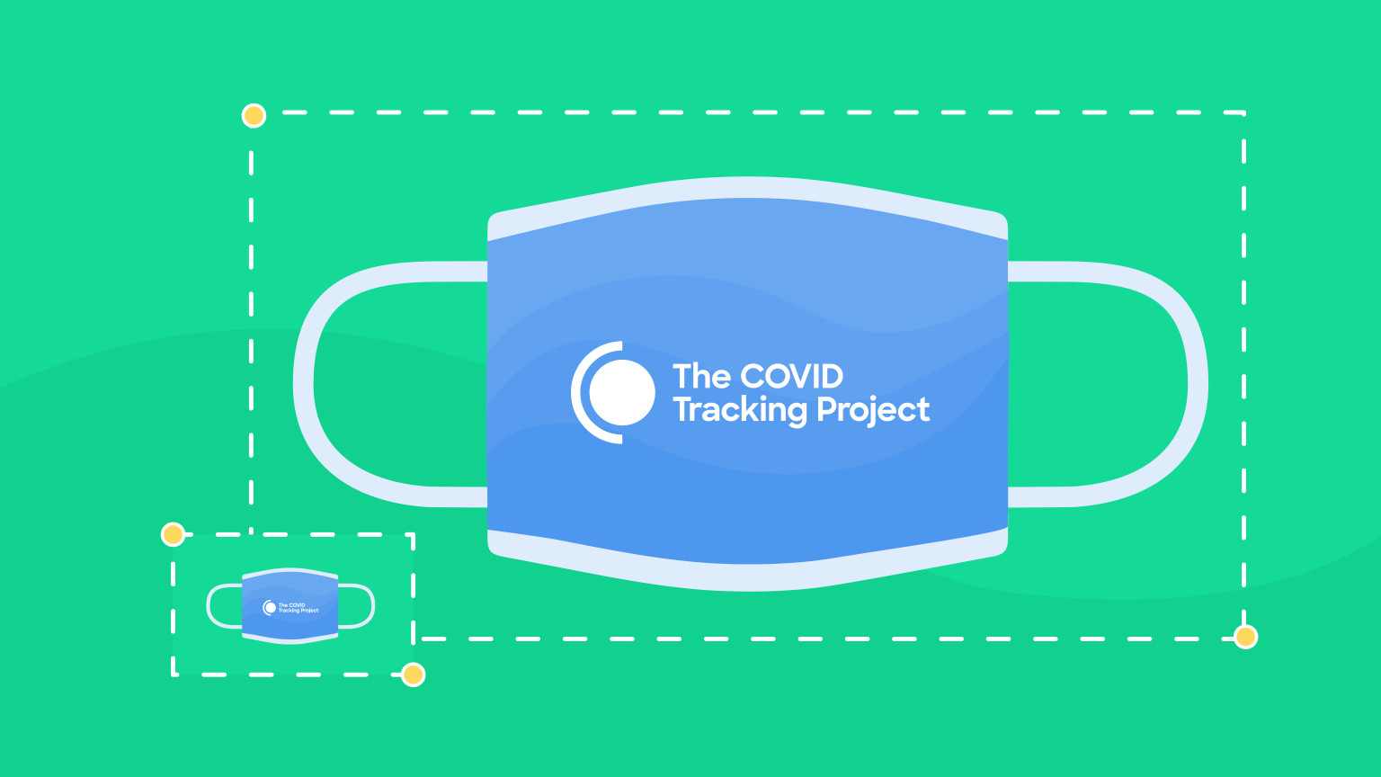 An illustration of two surgical masks, one smaller one larger, symbolizing how the Covid Tracking Project scaled to handle 200m API calls