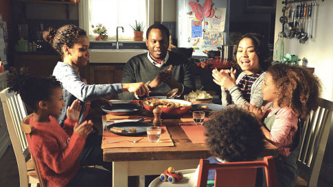 Family enjoying Quorn dinner together