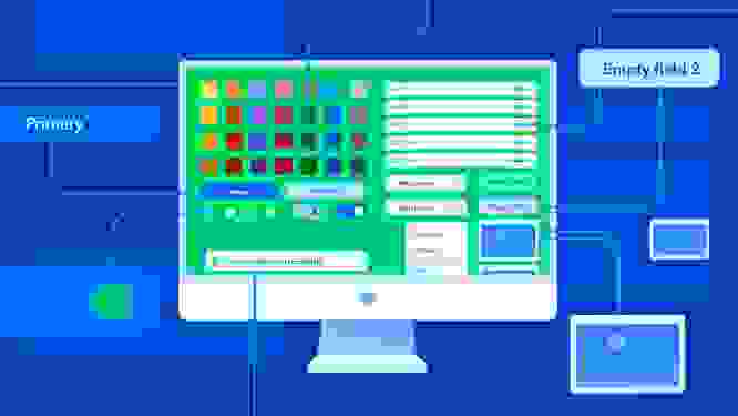 Illustrated graphic of a PC screen with the new Forma36 v4 interface on it
