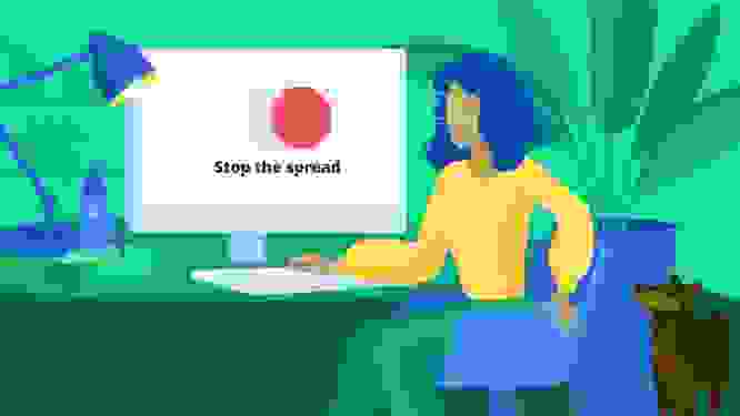 Image of figure sitting at desk and accessing the stop the spread website
