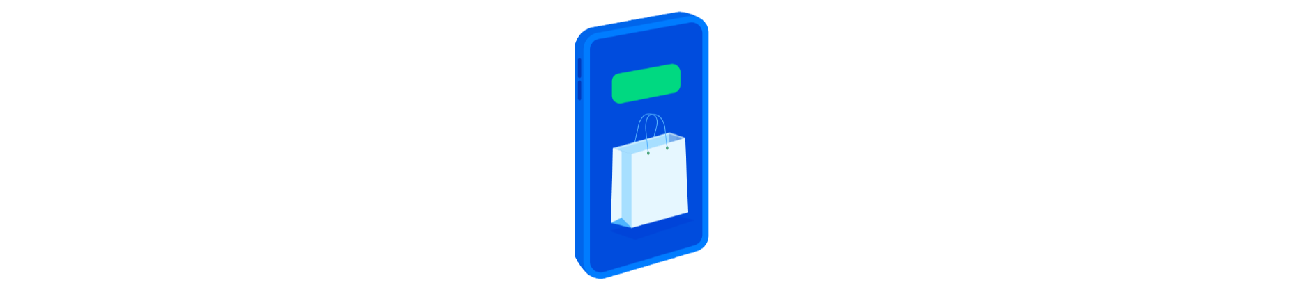 An illustrated icon depicting a phone with a shopping bag on the screen