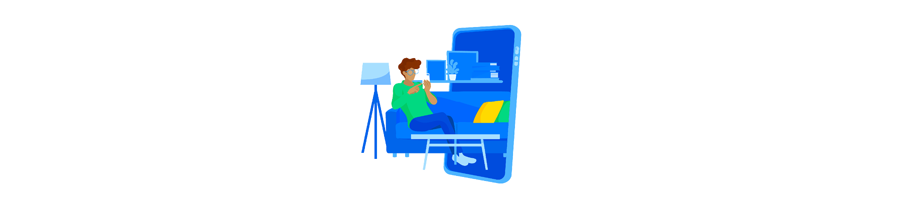Illustrated icon of a person shopping from home