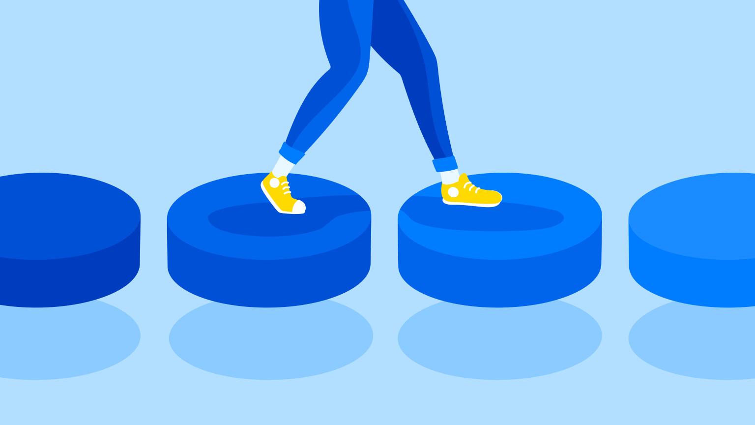 Illustration of a person waling on platforms, signifying steps to adopting a content platform
