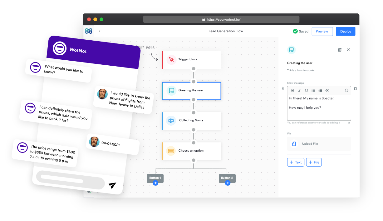 Conversational AI Chatbot Builder for Free - WotNot