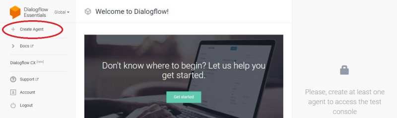 Dialogflow Create Agent