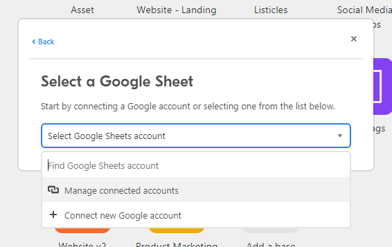 Select Google Sheet in Airtable