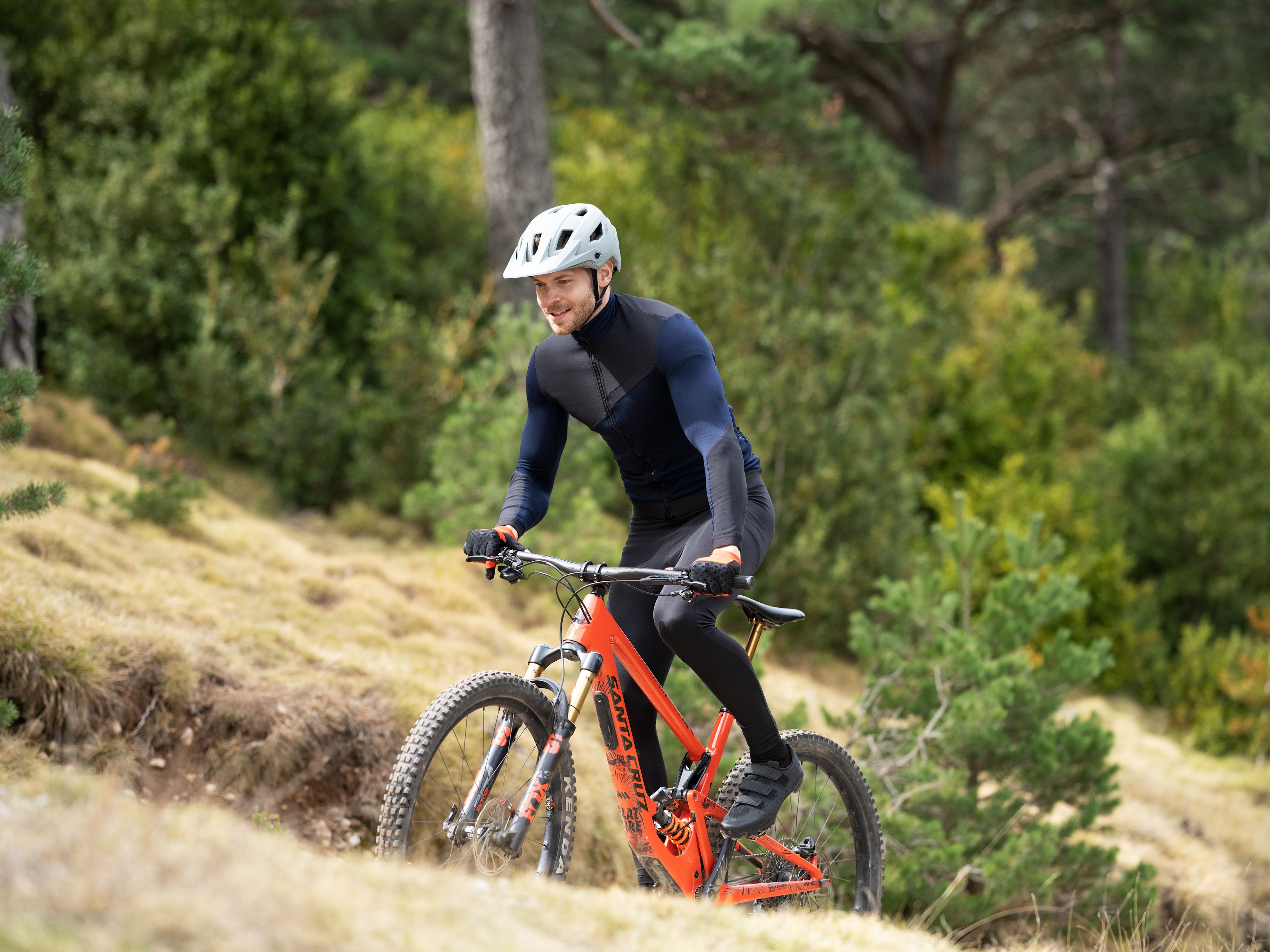 Mann auf Mountainbike vor bergiger Landschaft