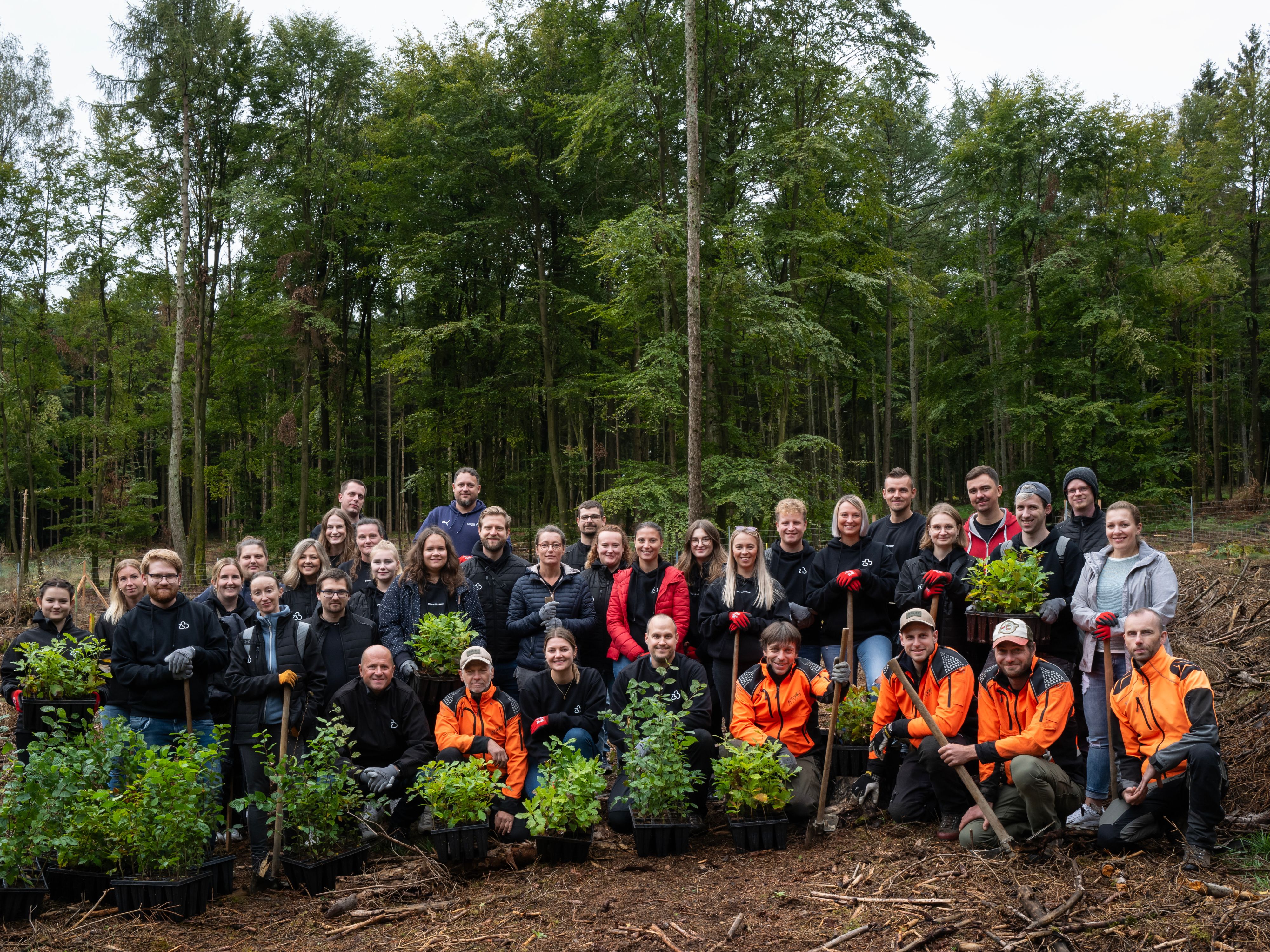 BusinessBike packt an: Im September haben Mitarbeitende zusammen mit dem Team von Bergwaldprojekt e.V. 1.000 Bäume im Spessart gepflanzt.  