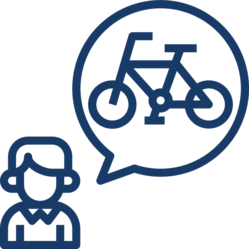 Icon selbststaendige frei-wählbar Fahrrad Sprechblase Kontakt Info Information