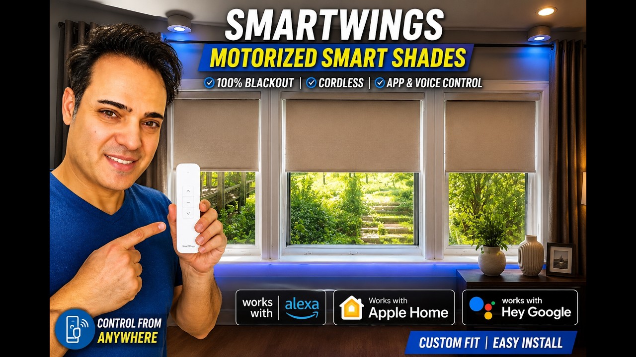 SmartWings Motorized Smart Roller Shades, 100% Blackout Linen Stone – Cover Image