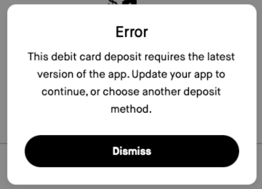 Error DebitCardDeposit