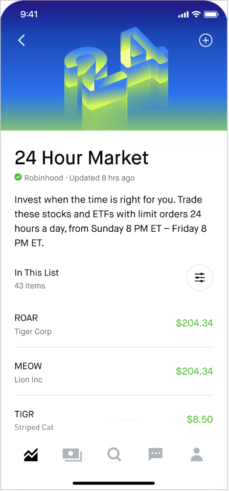 24 Hour Market list example