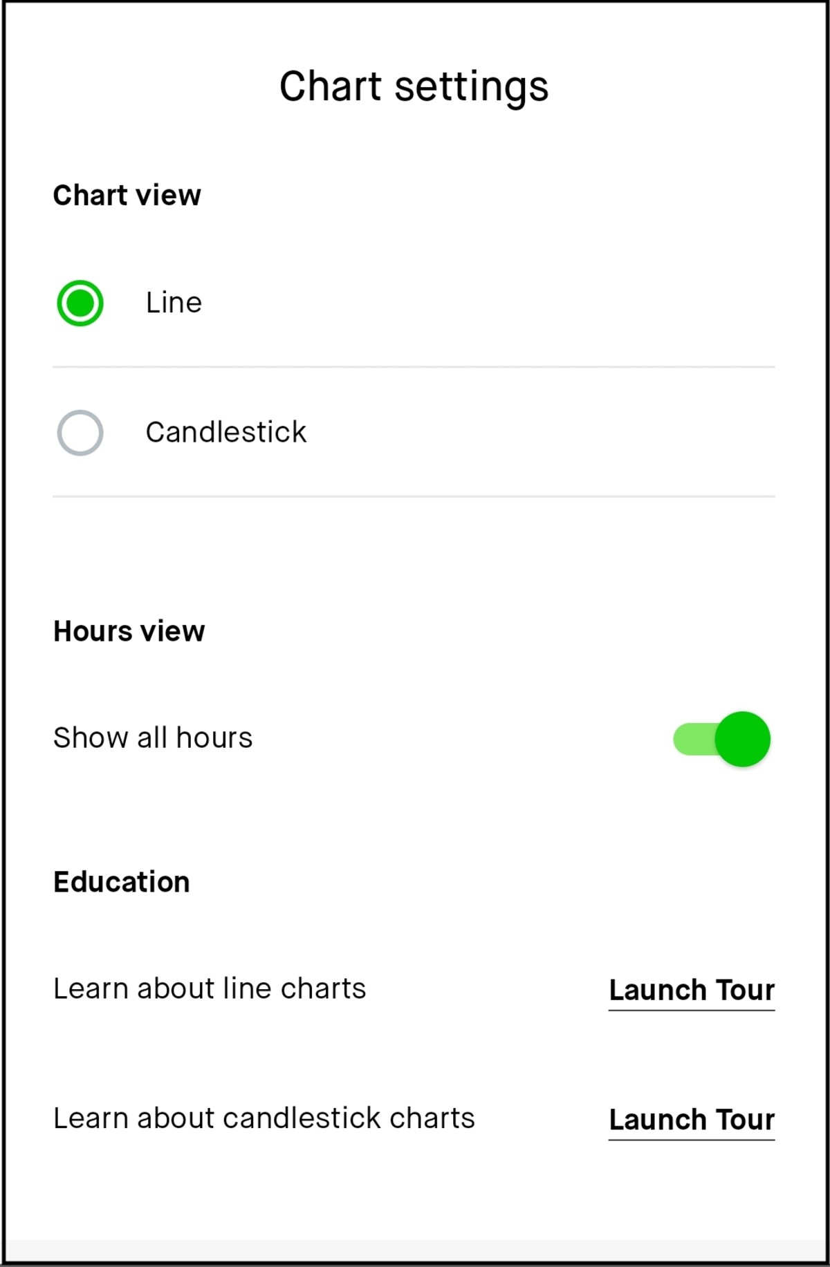 App Chart settings