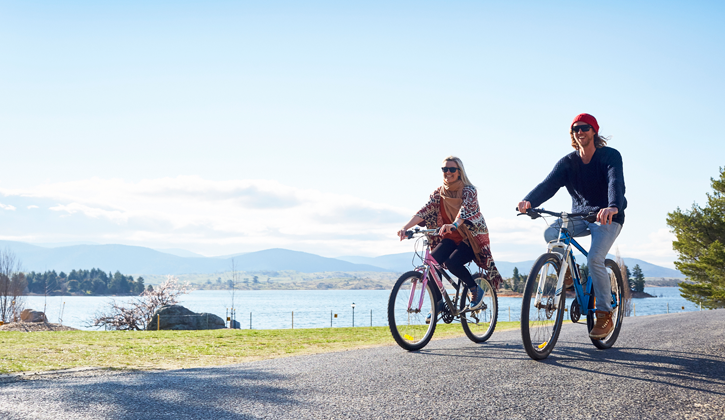 Riding bikes near Lake Jindabyne