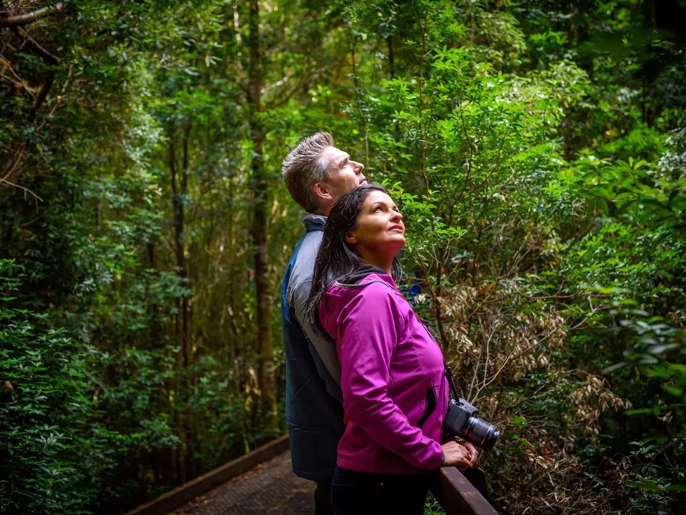 A couple enjoying the view at the Rainforest near the Strahan Village