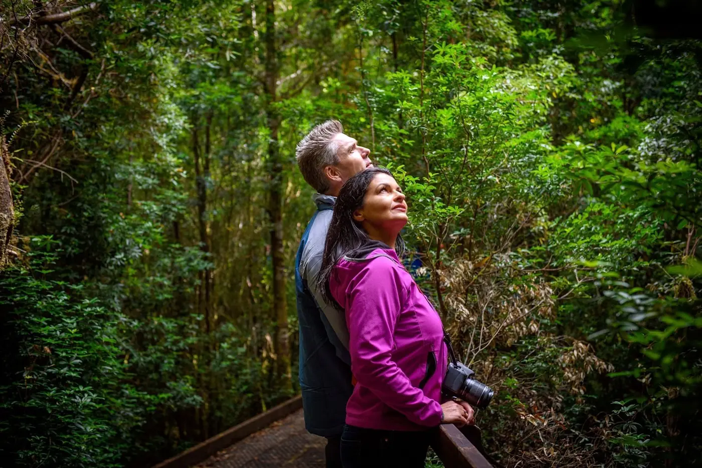 A couple enjoying the view at the Rainforest near the Strahan Village