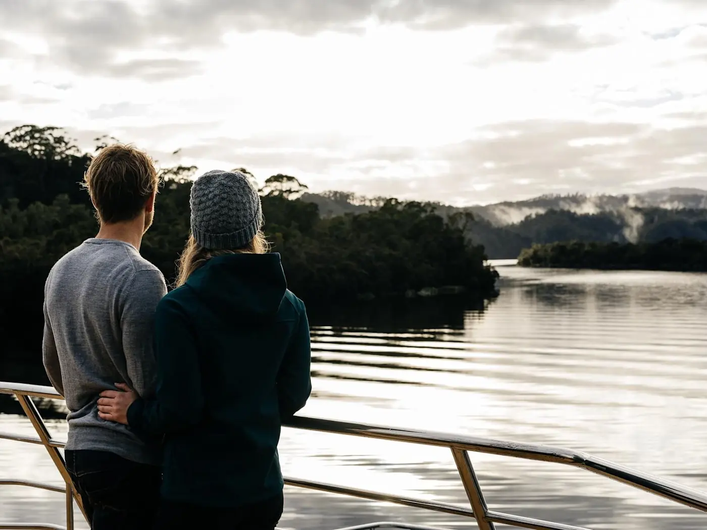 Couple watching the River from the ship at Gordon River Cruise