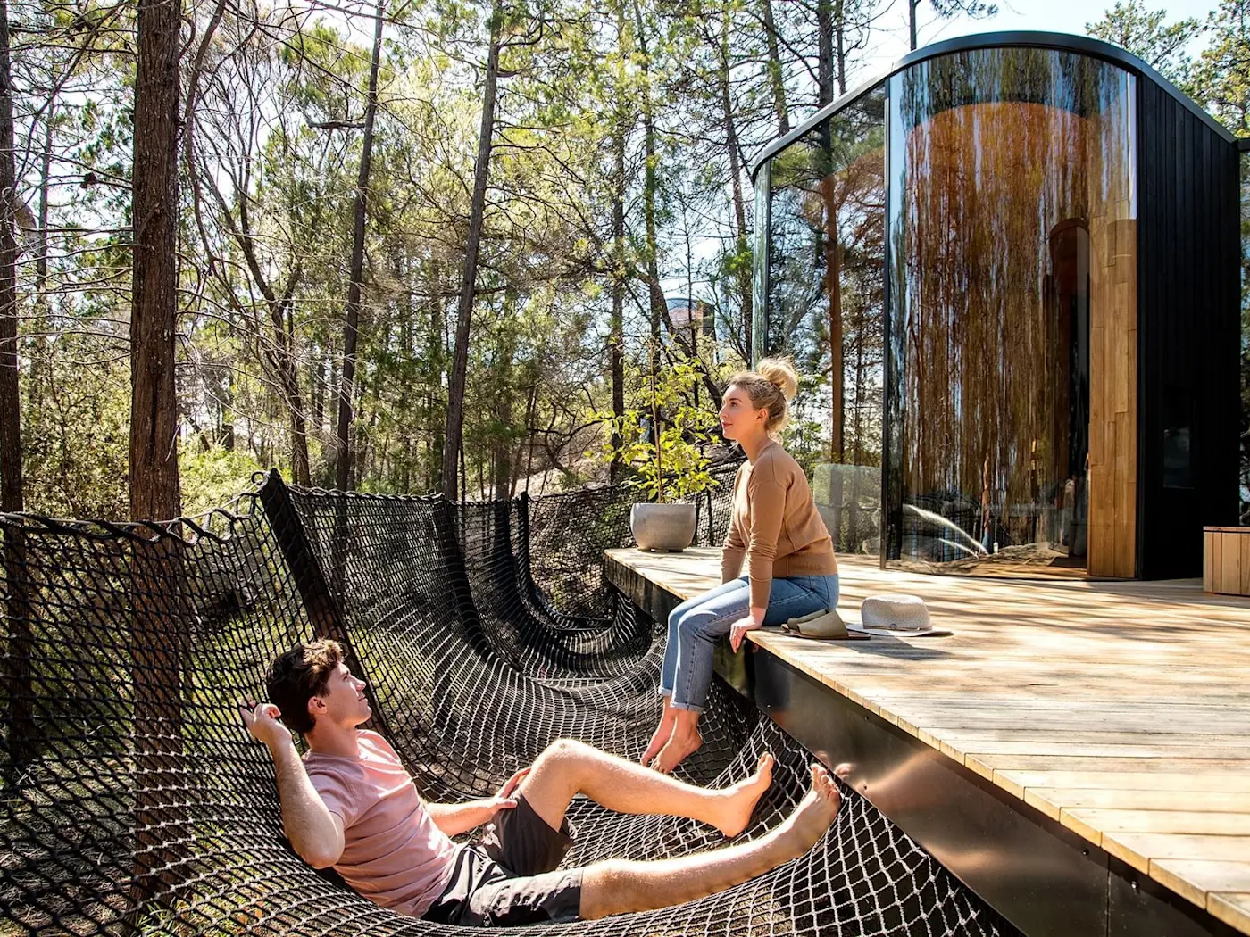 Couple at Coastal Pavilion Forest View in Freycinet Lodge