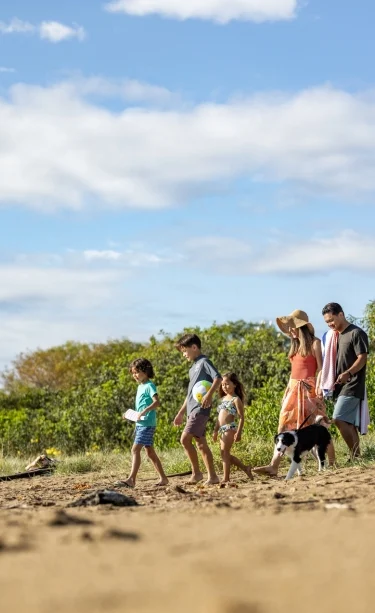 Family taking dog to the beach