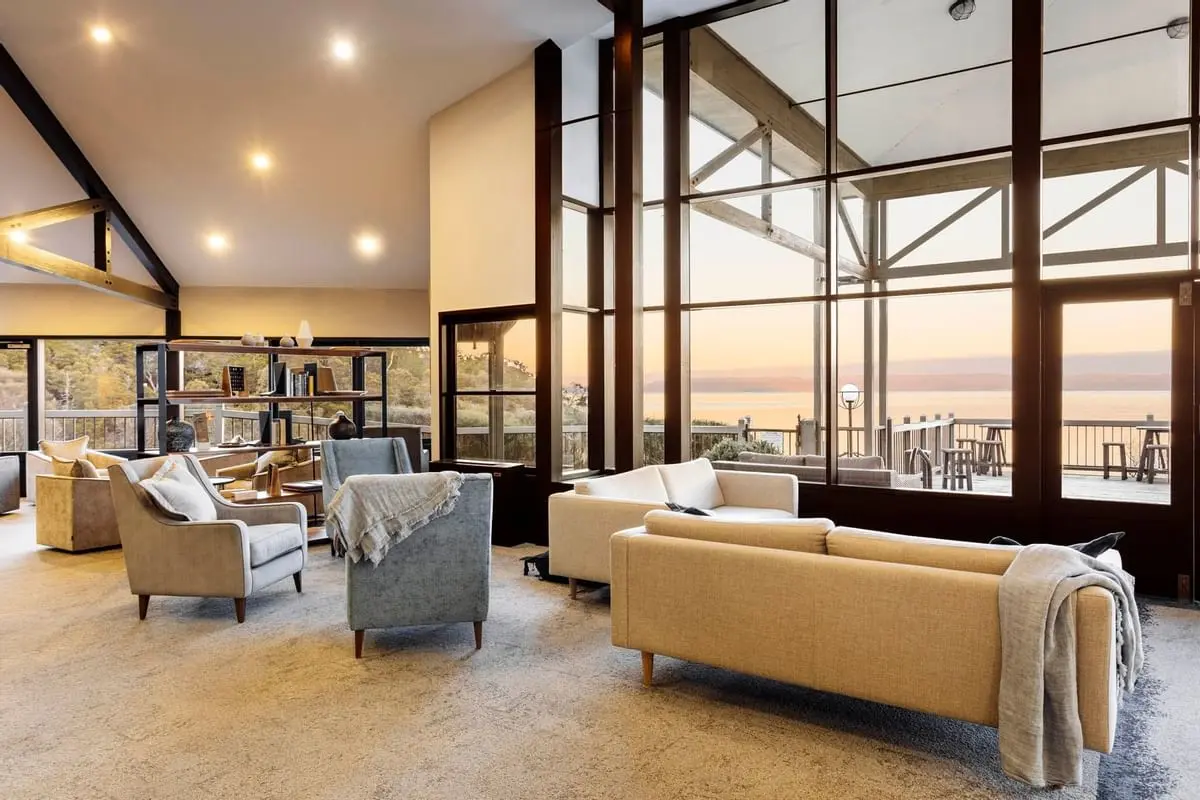 Lobby lounge area at Freycinet Lodge