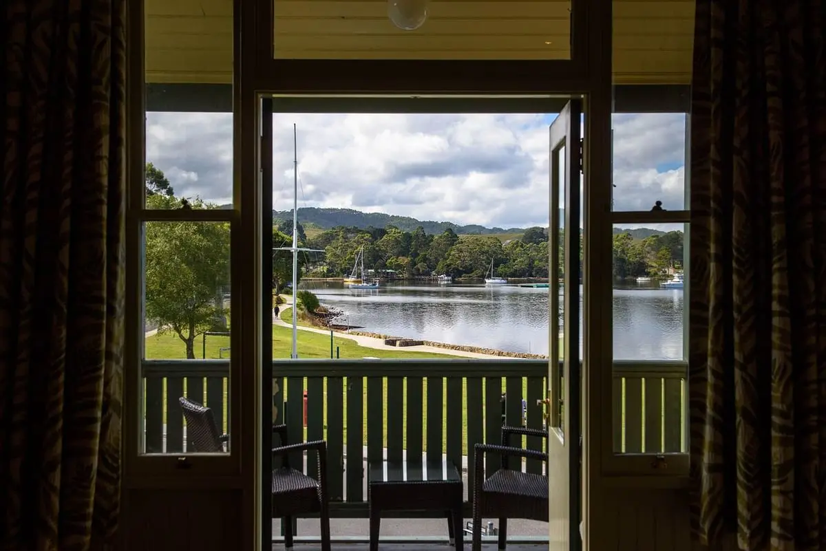 Balcony in Village Waterfront Terrace room at Strahan Village
