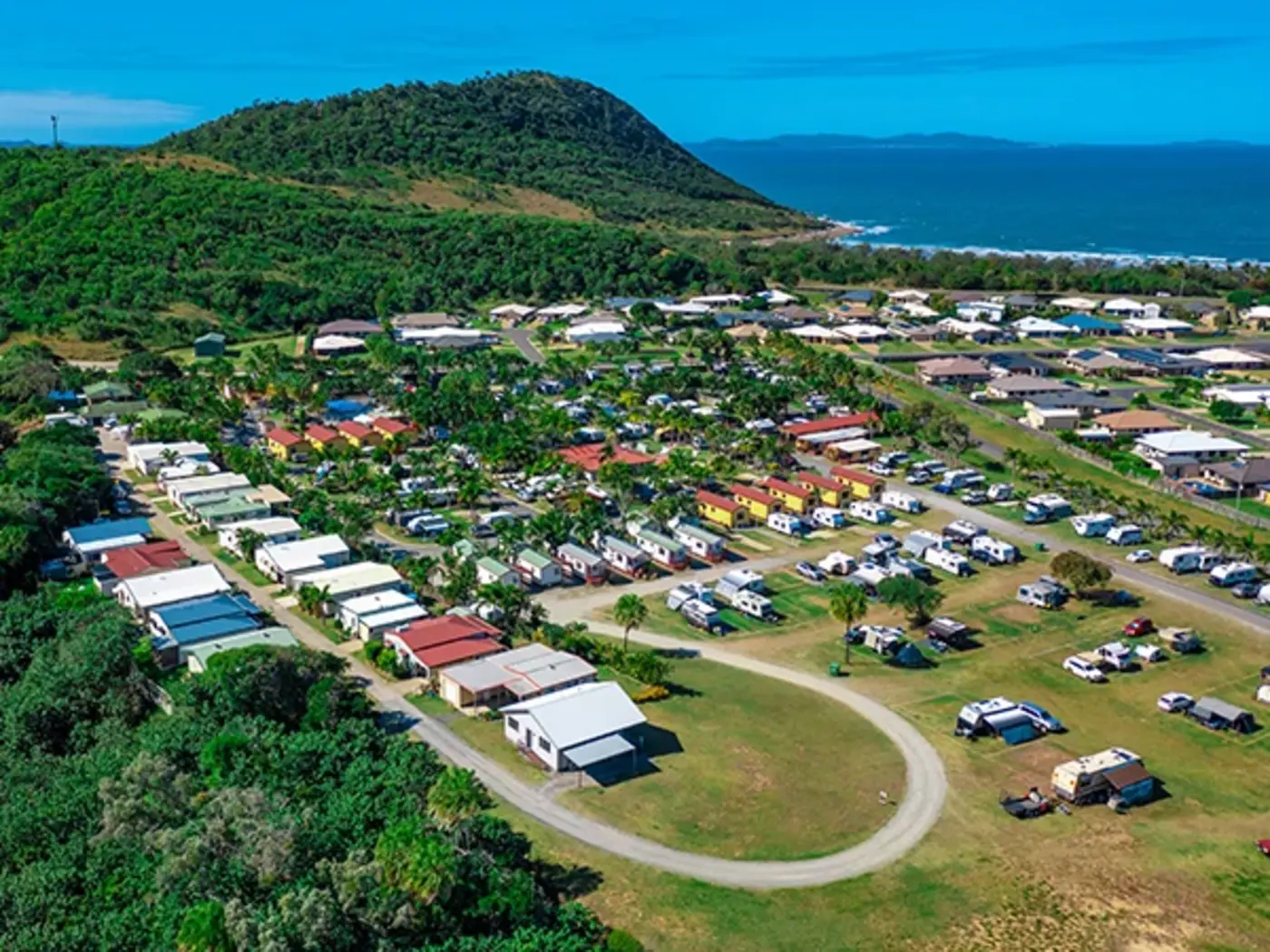 Aerial view of Capricorn Yeppoon Holiday Park and surrounds
